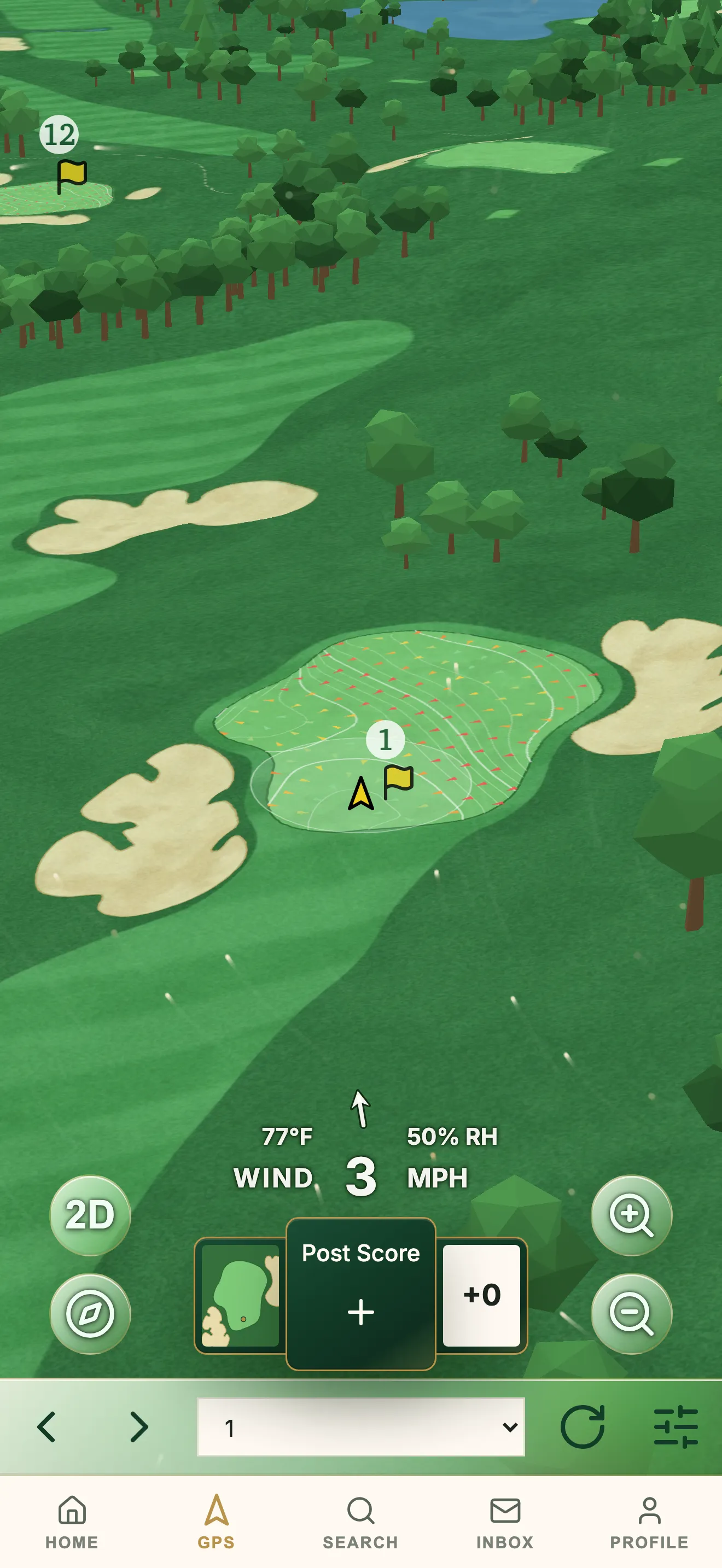 GolfCore 3D course GPS with live wind, temperature, and humidity