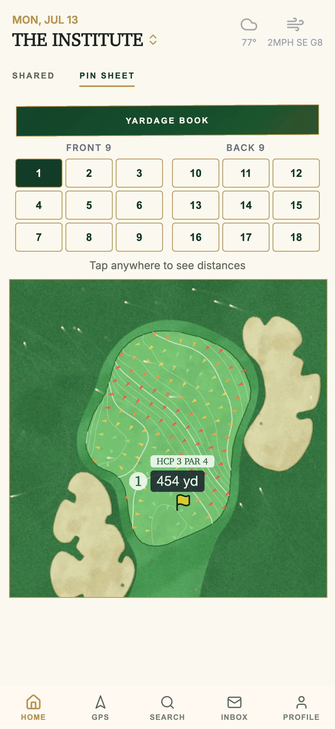 GolfCore caddie home screen with assignments